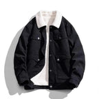 Men's Corduroy Sherpa Jacket from Baltere, featuring a thick, warm fleece lining in black.