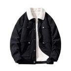 Men's Corduroy Sherpa Jacket black from Baltere, featuring a thick, warm fleece lining and chest flap pockets.