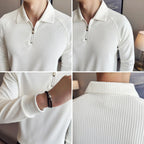 Men's Half-Zip Polo Shirt, showcasing its high-elastic seersucker texture and polo collar.
