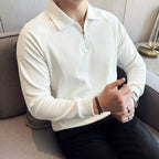 Baltere's Men's Half-Zip Polo Shirt, showcasing its high-elastic seersucker texture and polo collar.