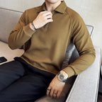 Half-Zip Polo Shirt khaki, showcasing its unique textured fabric and a sophisticated fit.