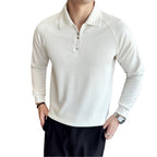Baltere's Half-Zip Polo Shirt, highlighting the textured seersucker fabric and casual yet sophisticated style.