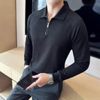 Baltere's Half-Zip Polo Shirt black, highlighting the textured seersucker fabric and casual yet sophisticated style.