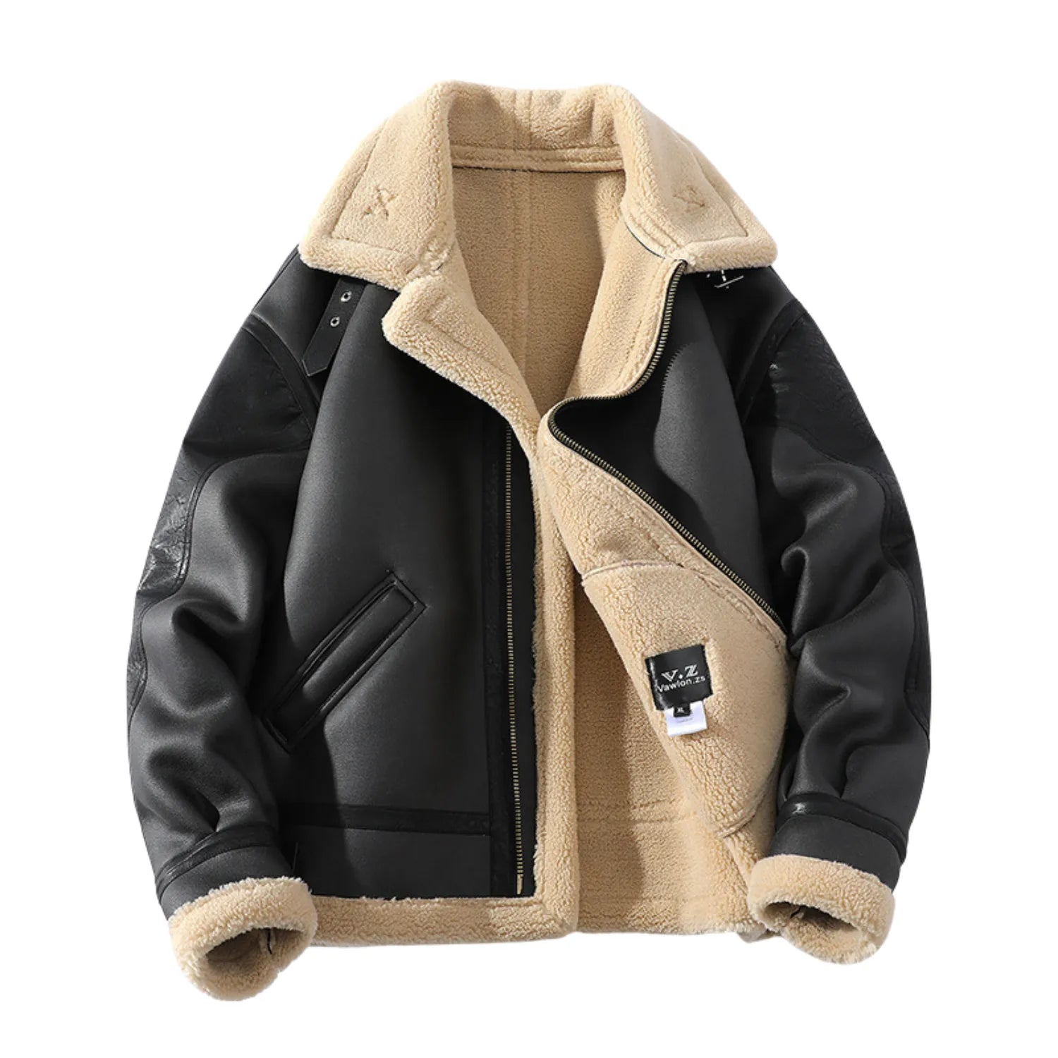 Men's Retro Fleece-Lined PU Leather Winter Jacket black from Baltere, featuring a warm sherpa lining and a classic design.