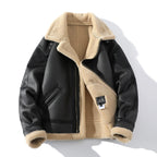 Men's Retro Fleece-Lined PU Leather Winter Jacket from Baltere, featuring a warm sherpa lining and a classic design in black.