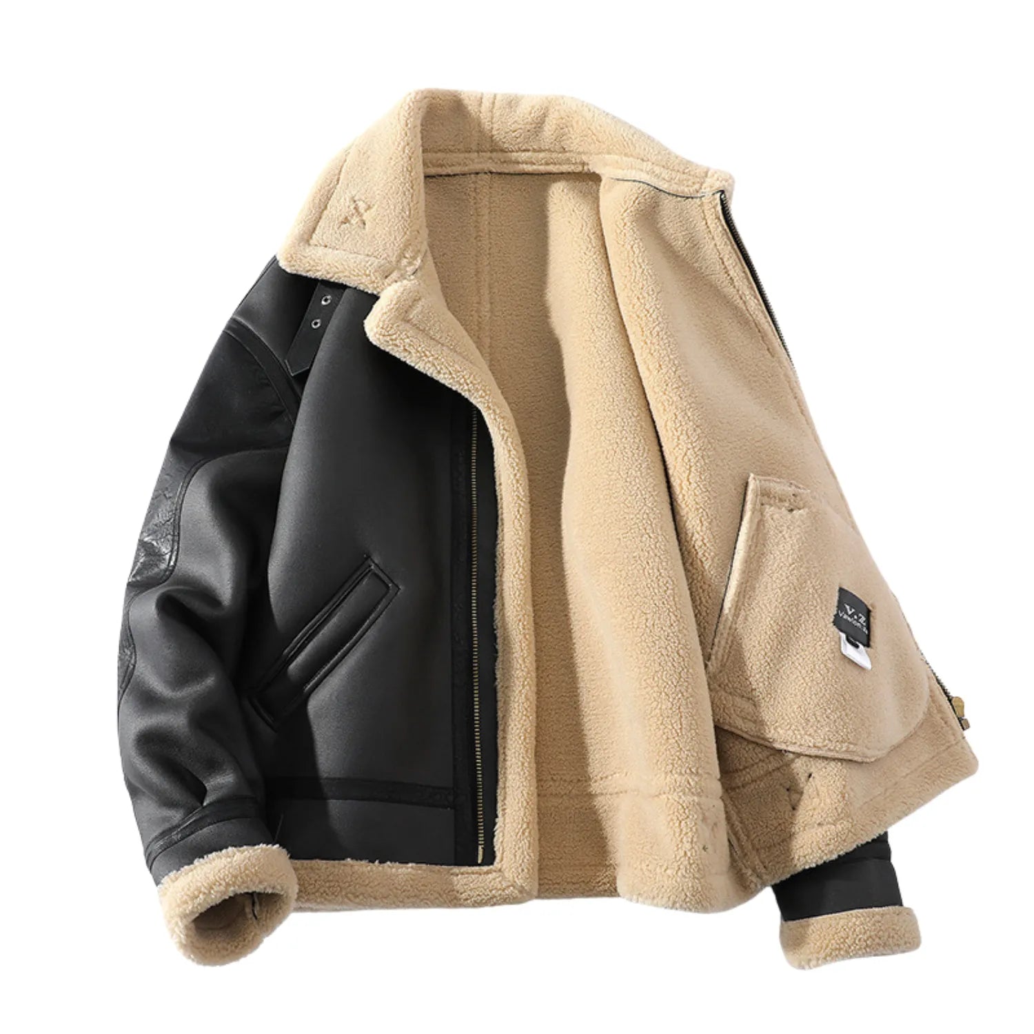 Men's Retro Fleece-Lined PU Leather Winter Jacket, featuring a warm sherpa lining and a classic design.