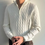 Men's Retro Pullover Sweater white, showcasing its loose fit, knit texture, and comfortable style.
