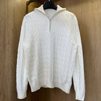 Men's Retro Pullover Sweater, showcasing its loose fit, knit texture, and comfortable style in white.