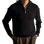 Model wearing Baltere's Men's Retro Pullover Sweater,  knit texture, and comfortable style in black.