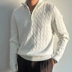 Model wearing Baltere's Men's Retro Pullover Sweater, showcasing its loose fit, comfortable style and knit texture.