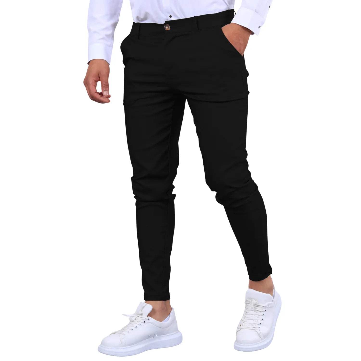 Baltere's Men's Slim Fit Business Trousers black, showcasing the modern tapered leg and versatile business-casual style.