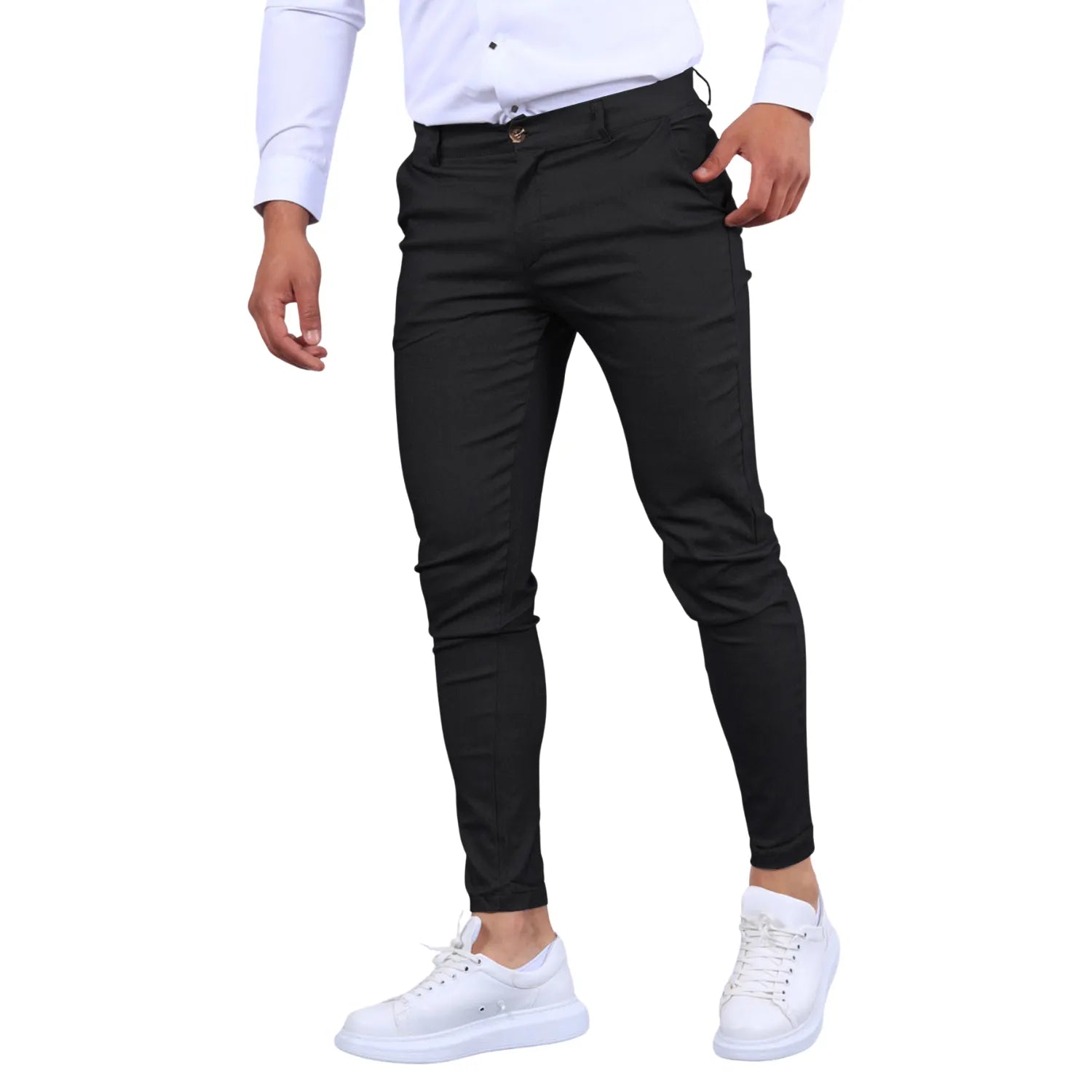 Men's Slim Fit Business Trousers, showcasing the modern tapered leg, multi black and versatile business-casual style.