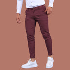 Men's Slim Fit Business Trousers wine, showcasing the modern tapered leg and versatile business-casual style.