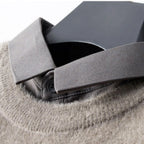 Detailed view of the Men's Two-Piece Look Sweater, showcasing the contrasting layered collar and knit fabric.
