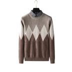 Baltere's Men's Two-Piece Look Sweater, featuring a classic diamond pattern and a layered-collar design in brown.