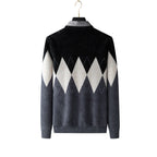 A rear view of the Men's Two-Piece Look Sweater, showcasing the bold diamond pattern and soft, textured fabric.