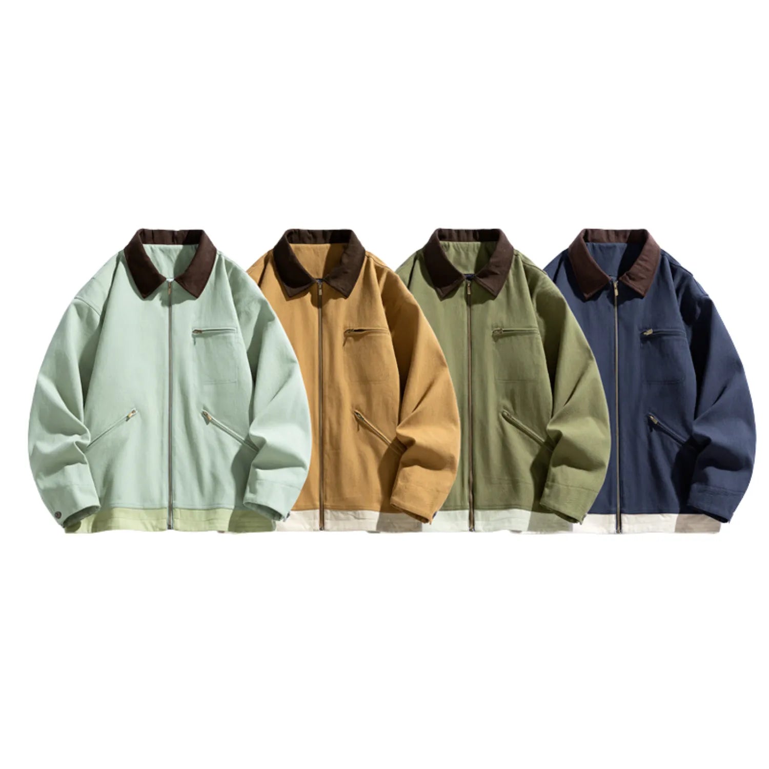 Baltere Men's Two-Tone Washed Polo Jacket, featuring a classic contrasting collar, a full-zip front, and multiple pockets colors.