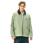Baltere Men's Two-Tone Washed Polo Jacket, featuring a classic contrasting collar, a full-zip front, and multiple pockets in mint green.
