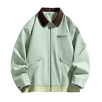 Men's Two-Tone Washed Polo Jacket, featuring a classic contrasting collar, a full-zip front, and multiple pockets in mint green.