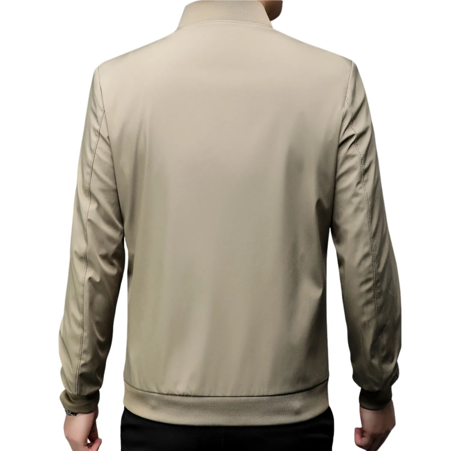 Model wearing Baltere's Modern Business Casual Jacket, showcasing its tailored fit, stand-up collar, and versatile style.
