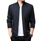 Baltere's Modern Business Casual Jacket, showcasing its tailored fit, stand-up collar, and versatile style.