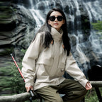 Baltere Women's 3-in-1 Waterproof Jacket khaki, showcasing the hooded design, dual layer system, and outdoor performance features.