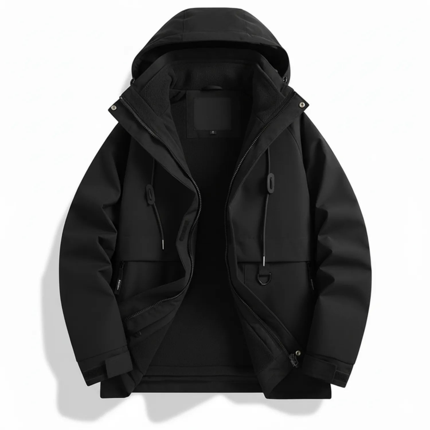 Baltere's Women's 3-in-1 Waterproof Jacket, in black, made from durable polyester, showcasing the hooded design and dual-layer system.