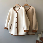 Women's East Asian Inspired Sherpa Coat, featuring a cozy faux fur texture, round buttons.