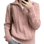 Women's High-Collar Zipper Pullover Top, pink, showcasing its modern high-collar design.