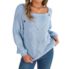 Baltere's Hollow-Out Lantern Sleeve Sweater, showcasing the stylish square neck and subtle knit pattern.