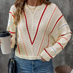 Baltere's Hollow Out Sweater, featuring a V-stripe pattern and a relaxed fit.
