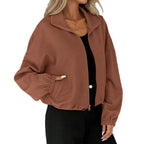 Women's Loose Baseball Coat caramel from Baltere, featuring a high collar, elastic cuffs, and a unique geometric textured pattern.