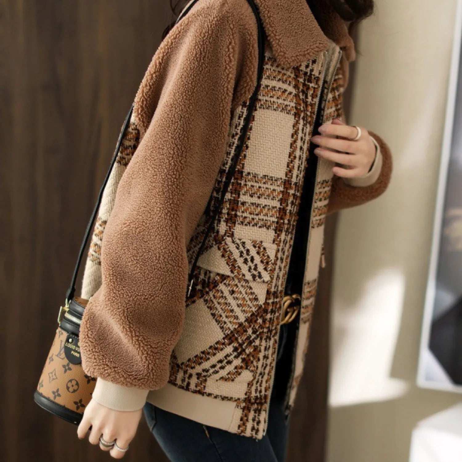 Baltere's Women's Plaid Coat, showcasing its classic pattern, slimming fit, and warm design.