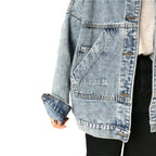 Women's Retro Denim Jacket, featuring a loose fit, button-up front, and four classic flap pockets.