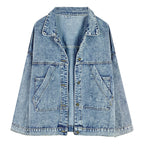 Baltere Women's Retro Denim Jacket, featuring a loose fit, modern,  button-up front, and four classic flap pockets.