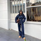 Baltere's Women's Retro Denim Jacket and Trousers Set, showcasing the matching denim ensemble.