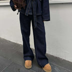 Women's Retro Denim Jacket and Trousers Set, showcasing the matching denim ensemble.