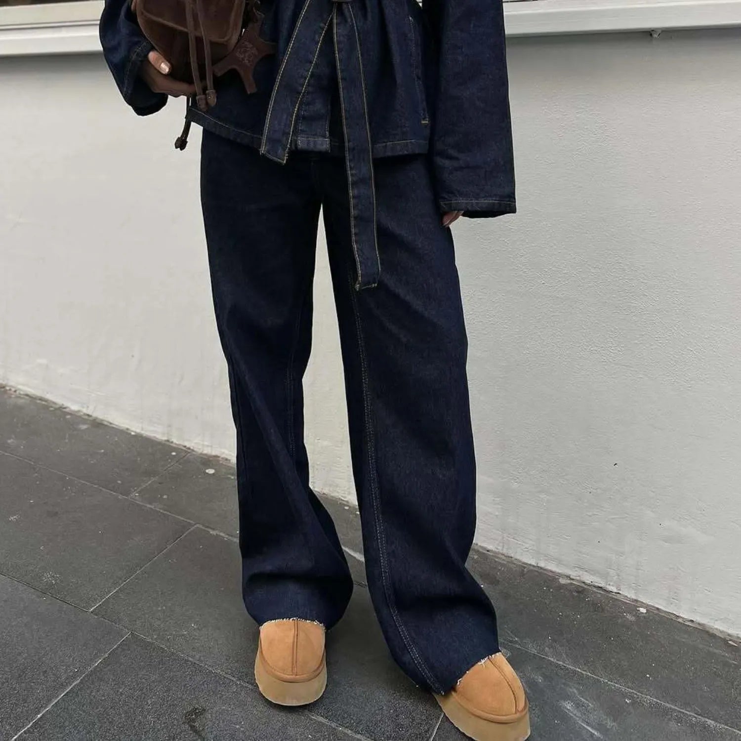 Women's Retro Denim Jacket and Trousers Set, showcasing the matching denim ensemble.